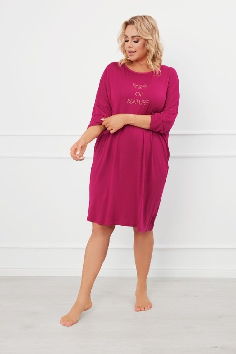 Koszula nocna damska z rękawem 3/4, plus size, różowa, Natura, Italian Fashion