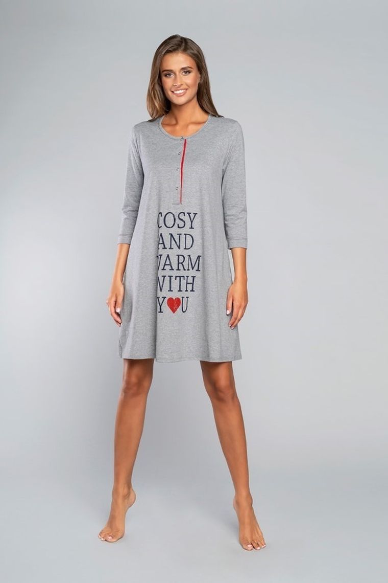 Koszula nocna damska z rękawem 3/4, plus size, szara, Balsam, Italian Fashion