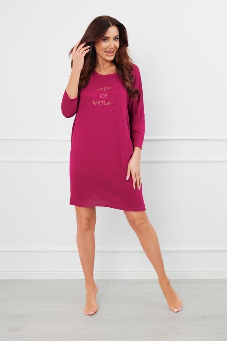 Koszula nocna damska z rękawem 3/4, różowa, Natura, Italian Fashion