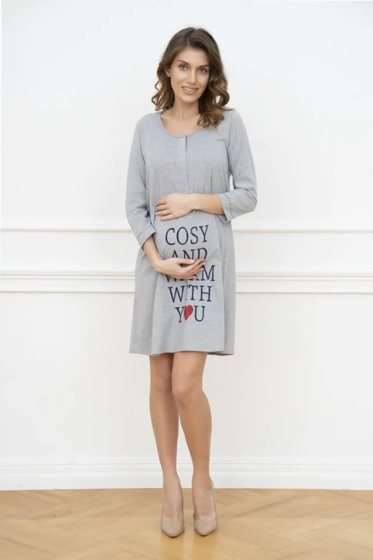 Koszula nocna damska z rękawem 3/4, szara, Balsam, Italian Fashion