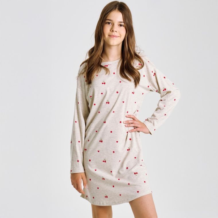 Koszula nocna dziewczęca z długim rękawem, szara, Astrid, Taro