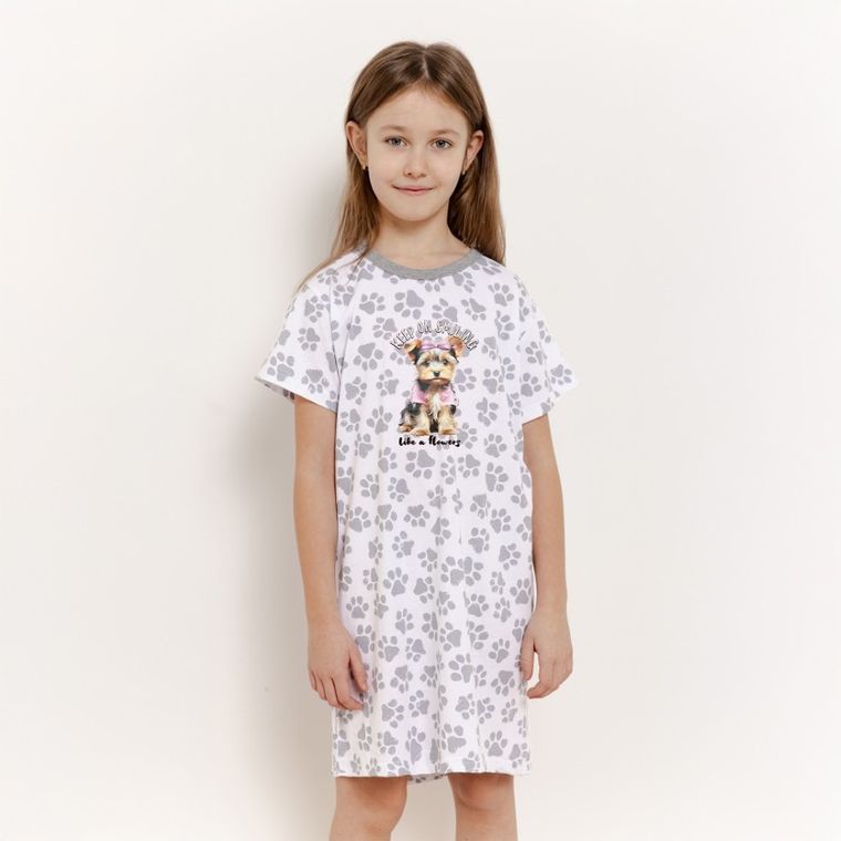 Koszula nocna dziewczęca z krótkim rękawem, szara, Taro