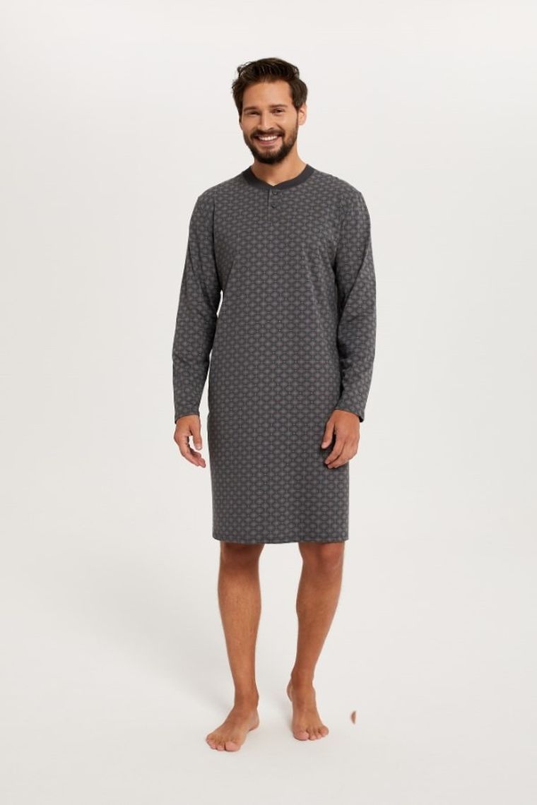 Koszula nocna męska z długim rękawem, szara, Balmer, Italian Fashion