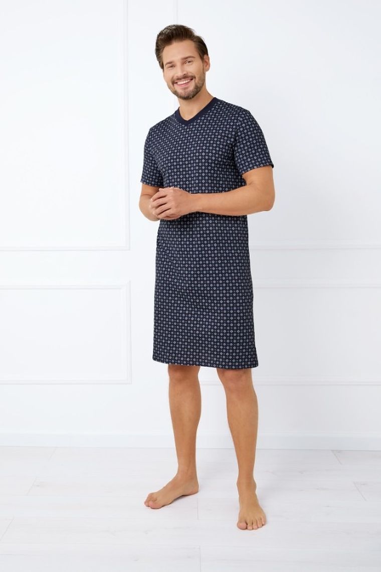 Koszula nocna męskaz krótkim rękawem, granatowa, Italian Fashion