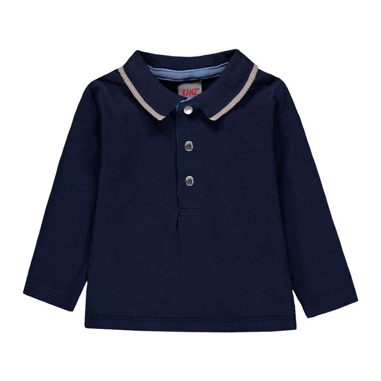 Koszulka polo chłopięca z długim rękawem, granatowa, Kanz