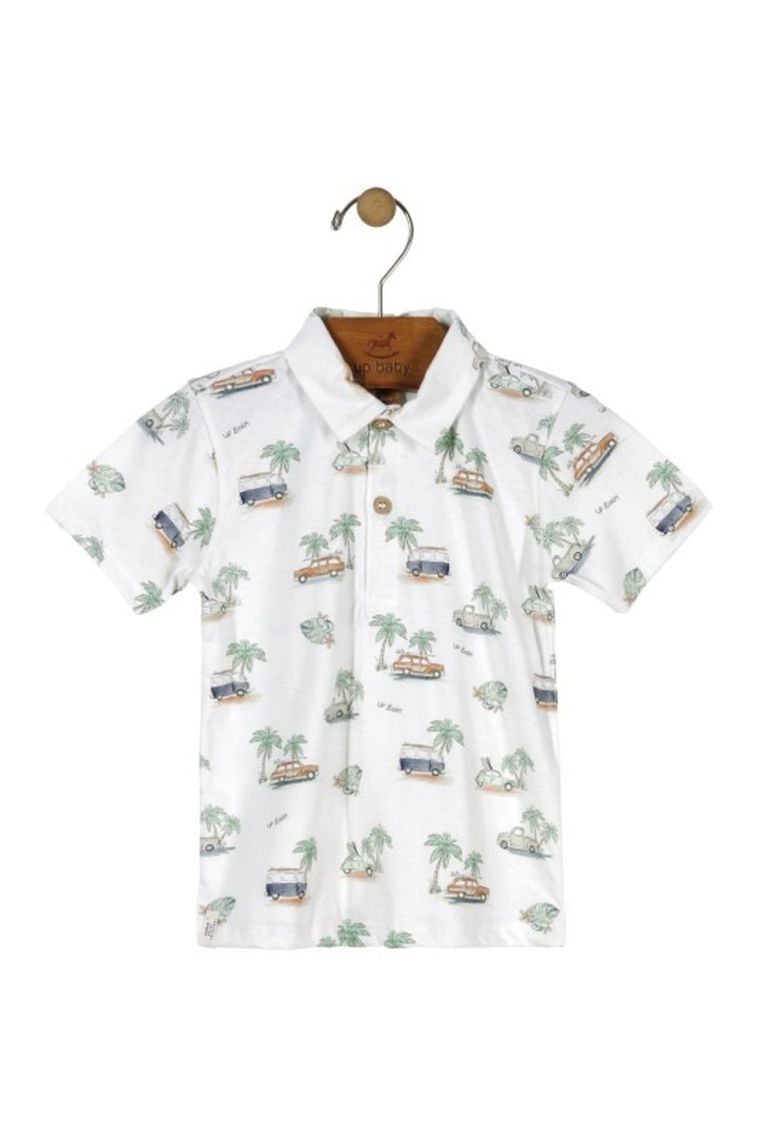 Koszulka polo chłopięca z krótkim rękawem, biała, Up Baby