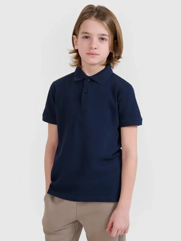 Koszulka polo chłopięca z krótkim rękawem, granatowa, 4F
