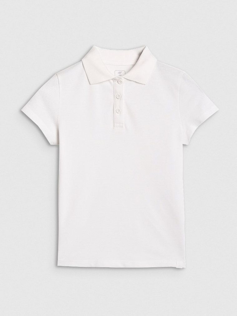 Koszulka polo dziewczęca z krótkim rękawem, biała, 4F