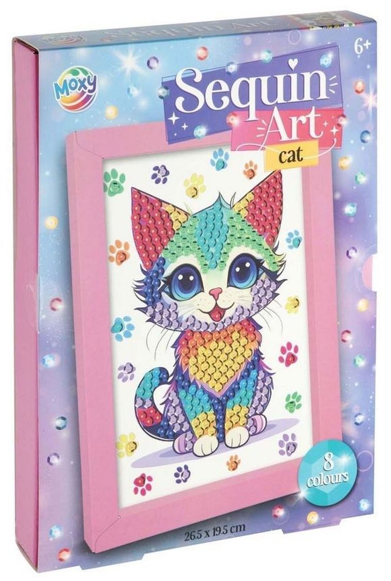 Kot. Obraz cekinowy z ramą