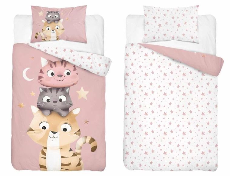 Kotki, 2-częściowy komplet pościeli dziecięcej, różowy, 90-120 cm
