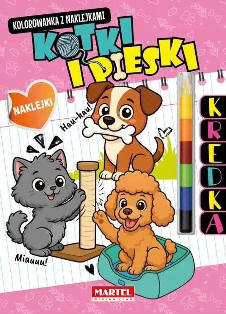 Kotki i pieski. Kolorowanka z kredką