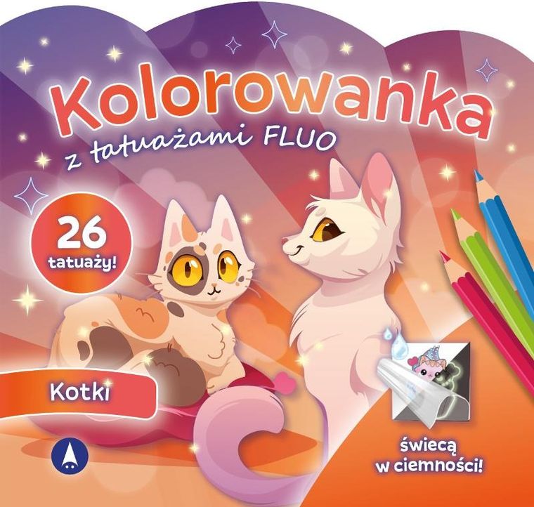 Kotki. Kolorowanka z tatuażami fluo