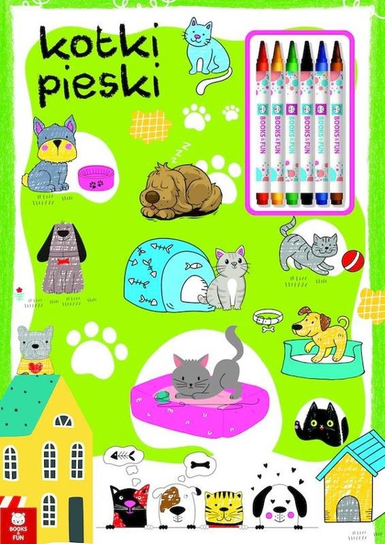 Kotki, pieski. Kolorowanka z kredkami