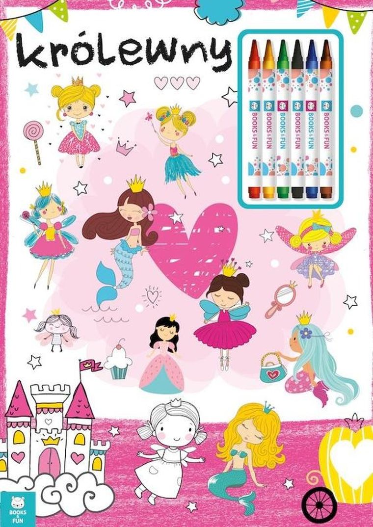 Królewny. Kolorowanka z kredkami