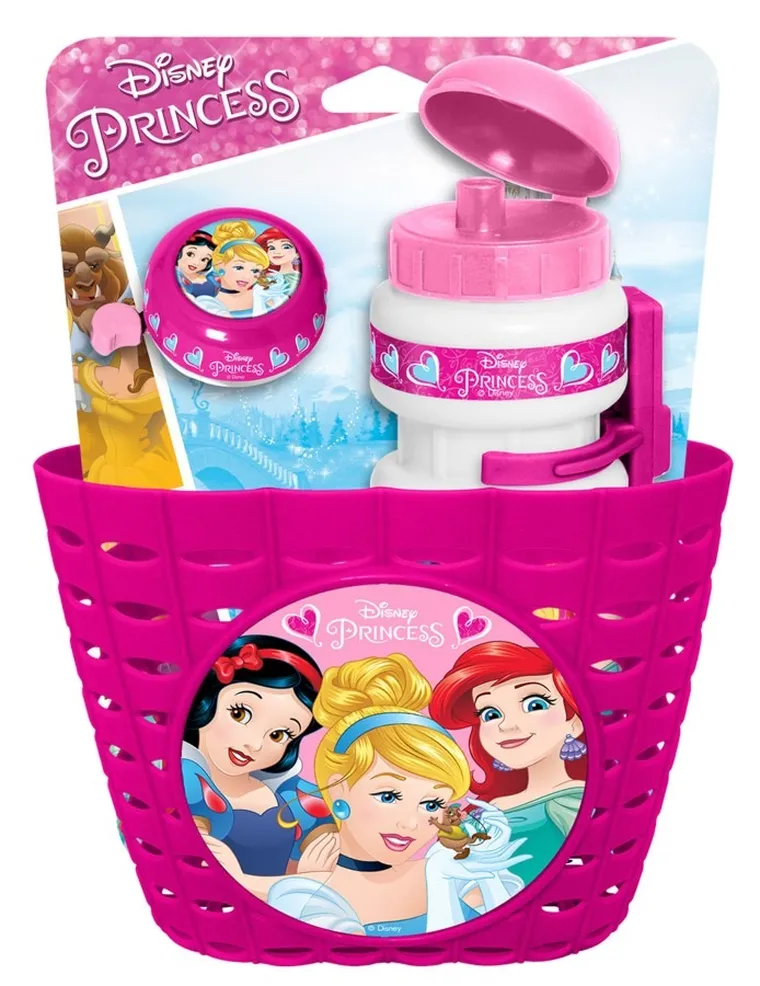 Księżniczki Disneya, zestaw na rower: koszyk + bidon + dzwonek