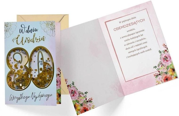 Kukartka, karnet B6, konfetti, Urodziny 80