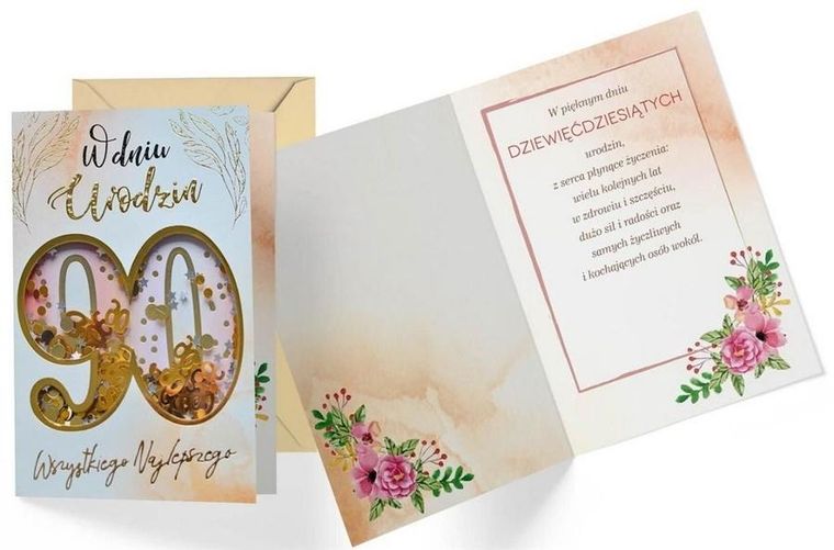 Kukartka, karnet B6, konfetti, Urodziny 90