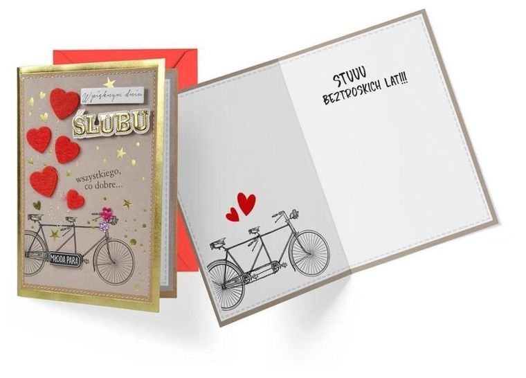 Kukartka, karnet B6, Ślub, rower