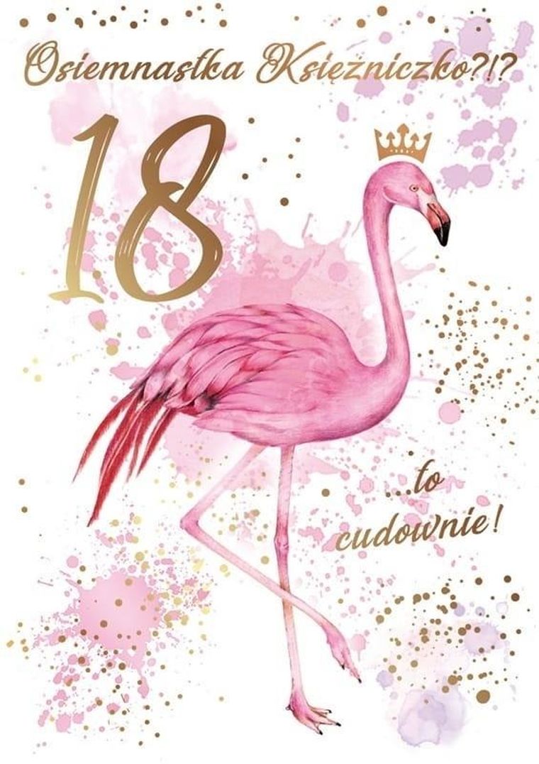 Kukartka, karnet B6, Urodziny 18, flamingi