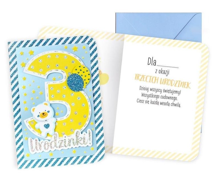 Kukartka, karnet B6, Urodziny 3, chłopiec