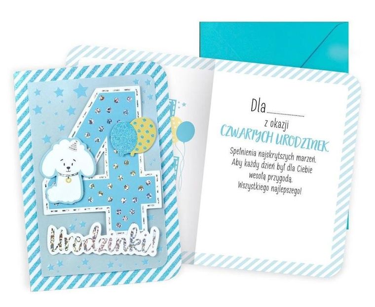 Kukartka, karnet B6, Urodziny 4, chłopiec