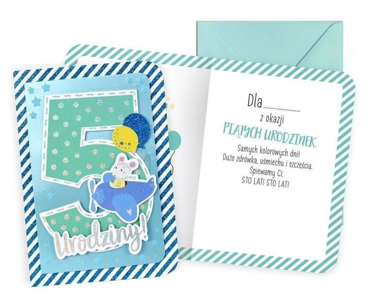 Kukartka, karnet B6, Urodziny 5, chłopiec