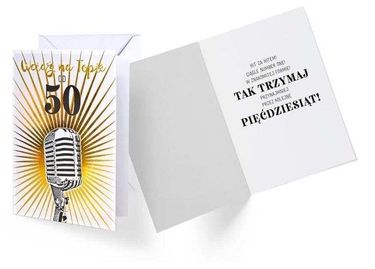 Kukartka, karnet B6, Urodziny 50, mikrofon