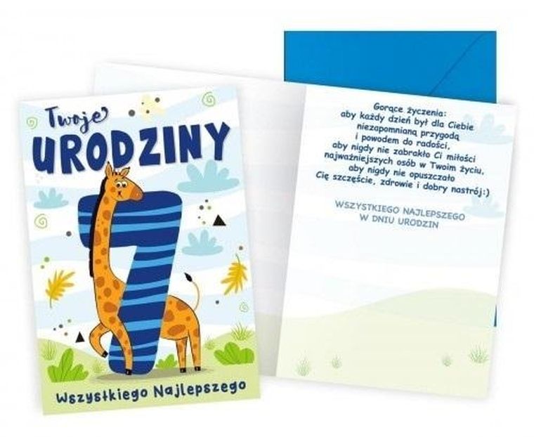 Kukartka, karnet B6, Urodziny 7, żyrafa