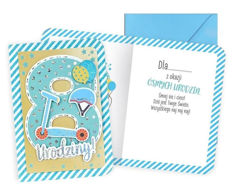 Kukartka, karnet B6, Urodziny 8, chłopiec