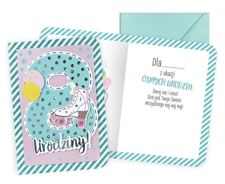 Kukartka, karnet B6, Urodziny 8, dziewczynka