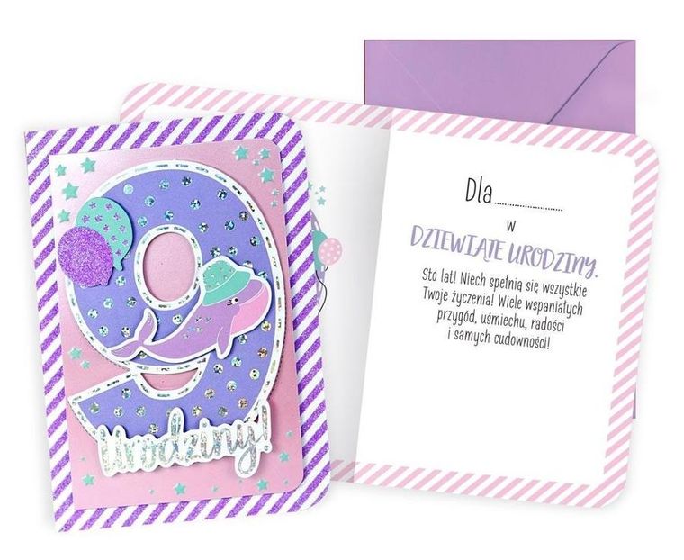 Kukartka, karnet B6, Urodziny 9, dziewczynka