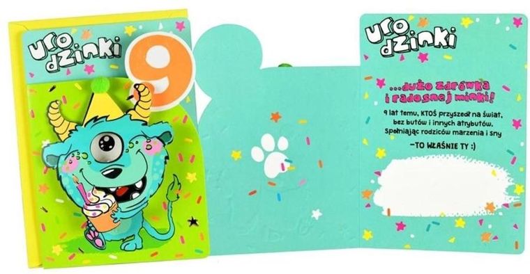 Kukartka, karnet B6, Urodziny 9, stworek