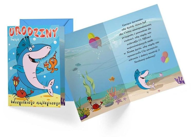 Kukartka, karnet B6, Urodziny dziecięce, rekin
