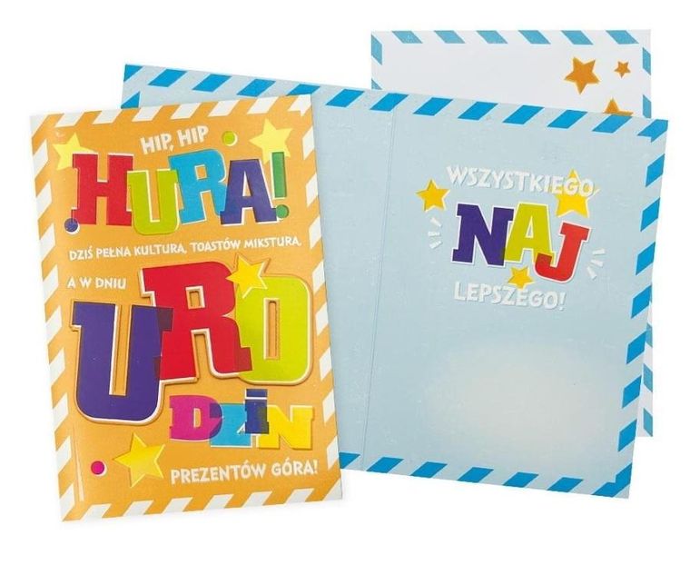 Kukartka, karnet B6, Urodziny, Hip, Hip, Hura