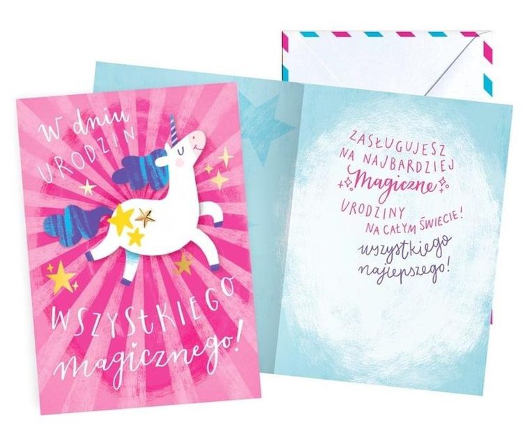 Kukartka, karnet B6, Urodziny, jednorożec