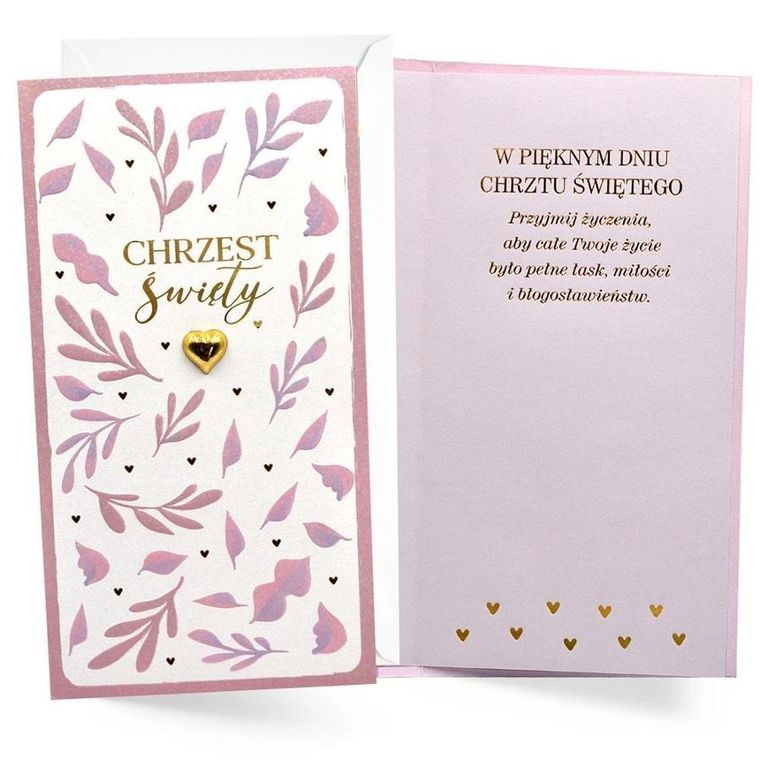 Kukartka, karnet, Chrzest, różowy