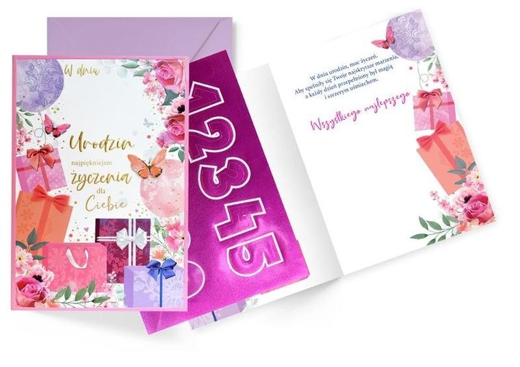 Kukartka, karnet urodzinowy, wymienne cyfry