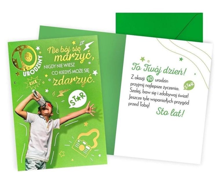 Kukartka, karnet, Urodziny 10, chłopiec