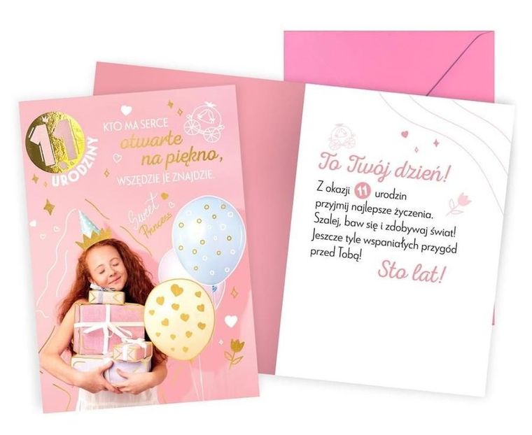 Kukartka, karnet, Urodziny 11, dziewczynka