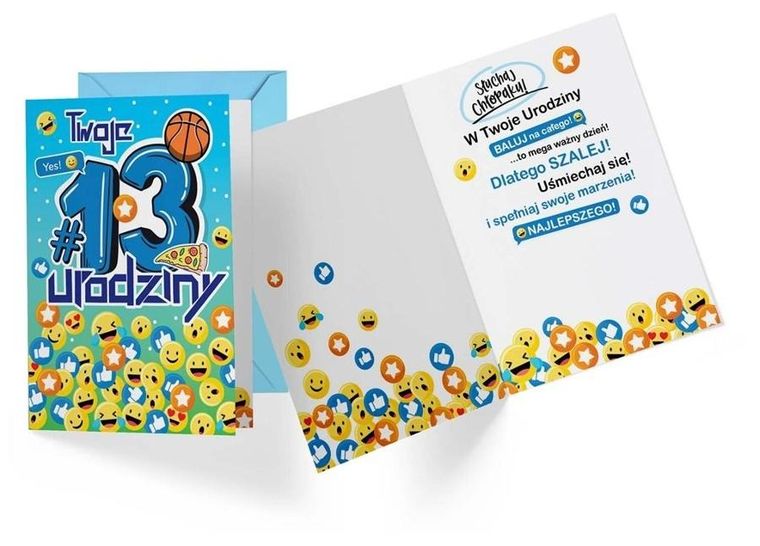Kukartka, karnet, Urodziny 13, chłopiec