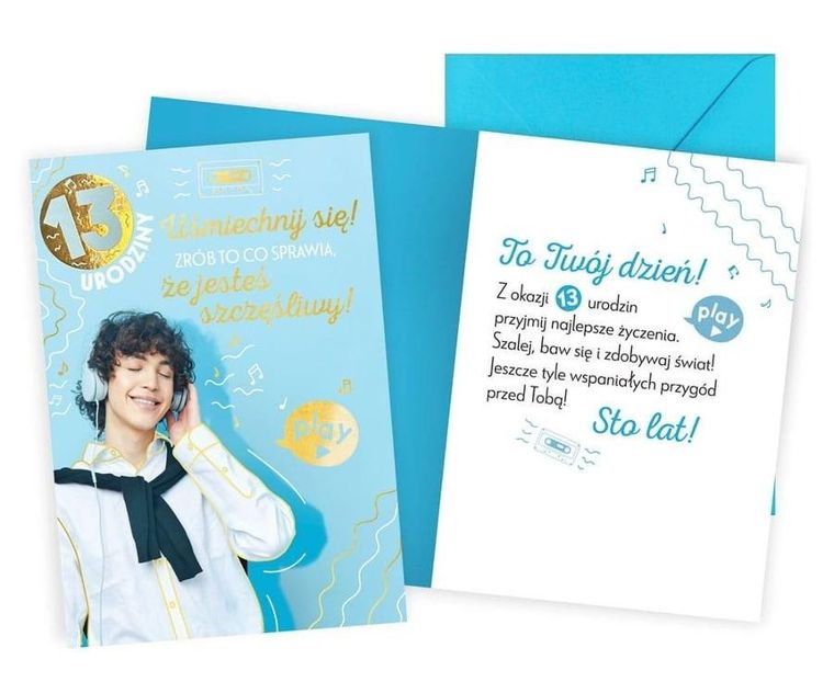 Kukartka, karnet, Urodziny 13, chłopiec