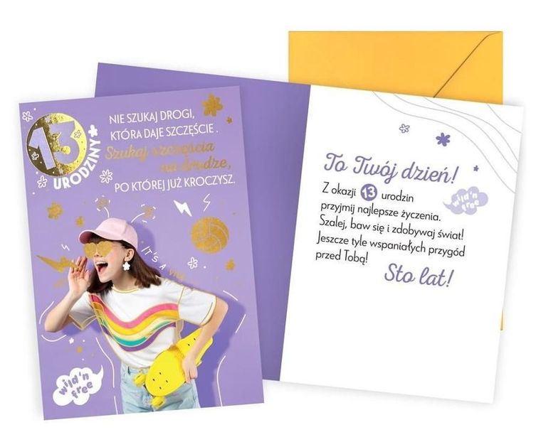 Kukartka, karnet, Urodziny 13, dziewczynka