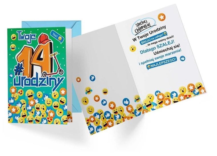 Kukartka, karnet, Urodziny 14, chłopiec