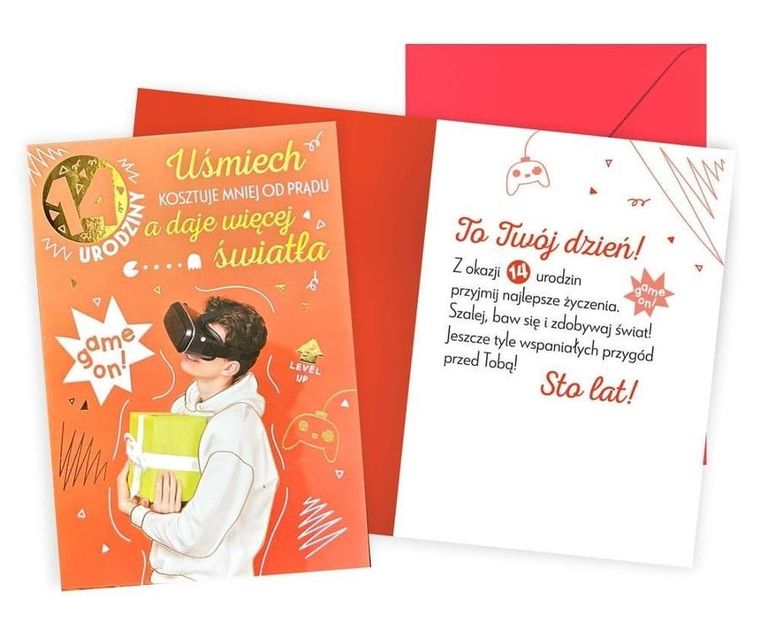 Kukartka, karnet, Urodziny 14, chłopiec