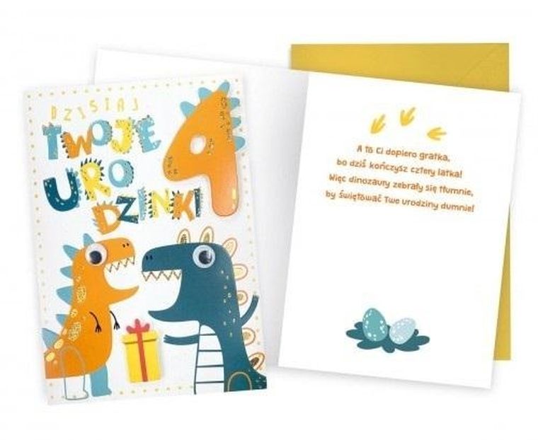 Kukartka, karnet, Urodziny 4, dinozaury