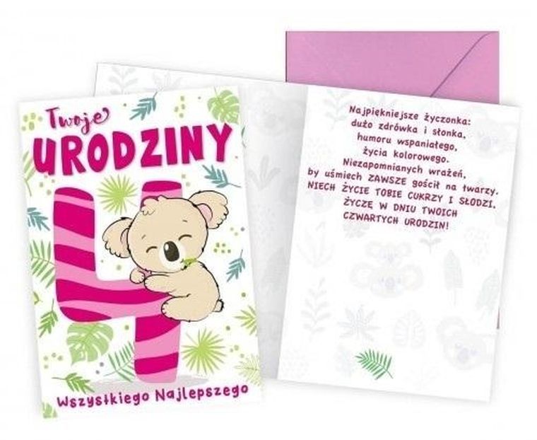 Kukartka, karnet, Urodziny 4, koala