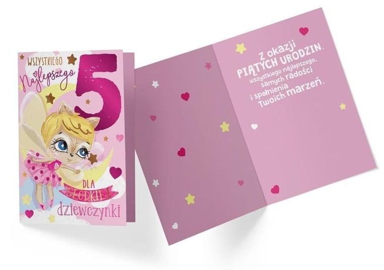 Kukartka, karnet, Urodziny 5, dziewczynka