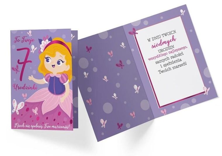 Kukartka, karnet, Urodziny 7, dziewczynka