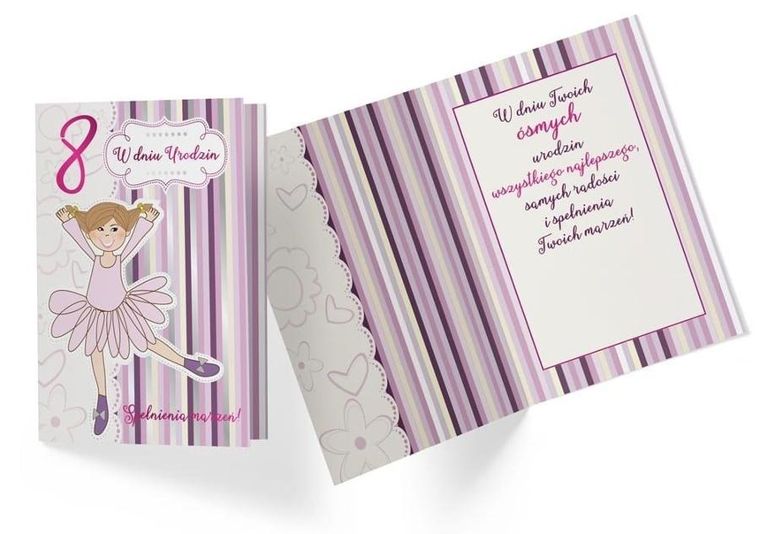 Kukartka, karnet, Urodziny 8, dziewczynka