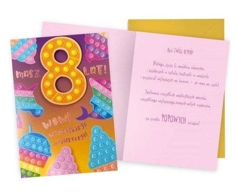 Kukartka, karnet, Urodziny 8, pop it